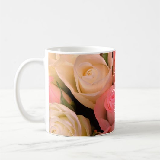 Roze witte rozen Happy Moederdag Floral Koffiemok (Links)