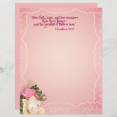 Roze Witte Rozen Kant Rand Stationery Schrift (Voorkant / Achterkant)