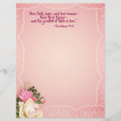 Roze Witte Rozen Kant Rand Stationery Schrift (Voorkant)