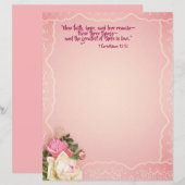 Roze Witte Rozen Kant Werk Grens Briefpapier Schri (Voorkant / Achterkant)