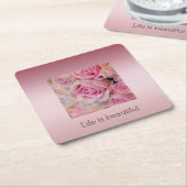 Roze witte rozen mooie momenten kartonnen onderzetters (Schuin)