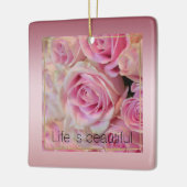 Roze witte rozen mooie momenten keramisch ornament (Links)