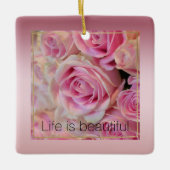 Roze witte rozen mooie momenten keramisch ornament (Voorkant)