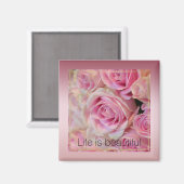 Roze witte rozen mooie momenten magneet (Voorkant / Achterkant)