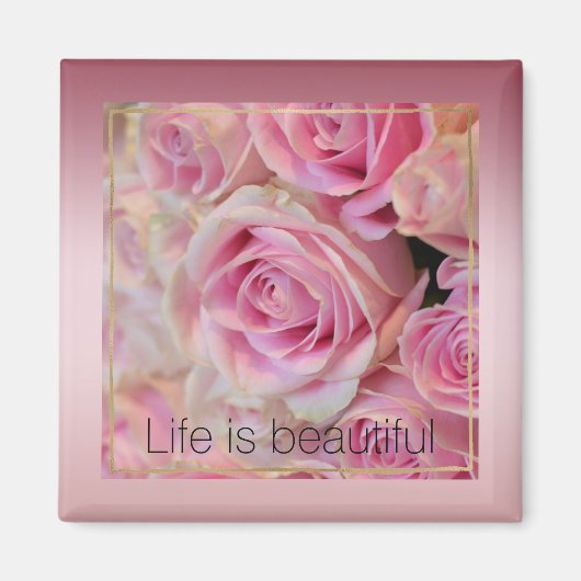 Roze witte rozen mooie momenten magneet (Voorkant)