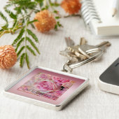 Roze witte rozen mooie momenten sleutelhanger (Zijkant)