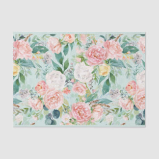 Roze & Witte Rozen op Aqua achtergrond Decoupage Tissuepapier