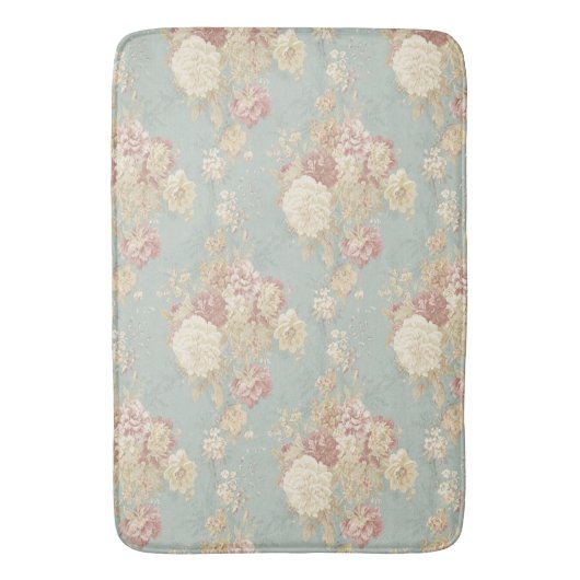 Roze witte Rozen op blauwe achtergrond Badmat (Voorkant Verticaal)