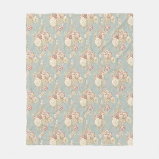 Roze witte Rozen op blauwe achtergrond Fleece Deken (Voorkant)