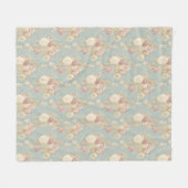 Roze witte Rozen op blauwe achtergrond Fleece Deken (Voorkant (Horizontaal))