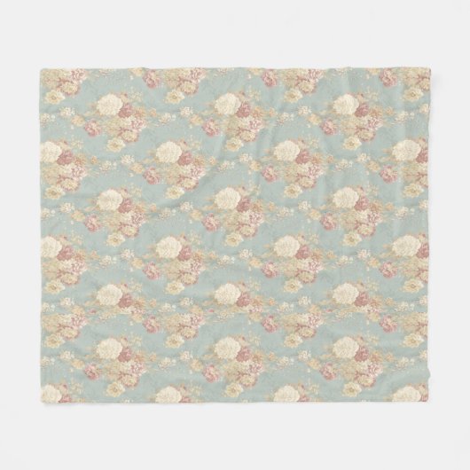 Roze witte Rozen op blauwe achtergrond Fleece Deken (Voorkant (Horizontaal))