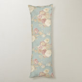 Roze witte Rozen op blauwe achtergrond Lichaamskussen (Achterkant (Verticaal))