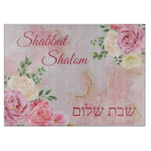 Roze witte rozen op Marble Background Waterverf Snijplank (Voorkant)