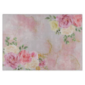 Roze witte rozen op marmer Waterverf Snijplank (Voorkant)