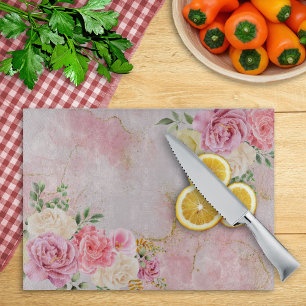 Roze witte rozen op marmer Waterverf Snijplank
