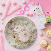 roze/witte rozen papieren bordje (Feest)