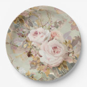  roze/witte rozen papieren bordje (Voorkant)