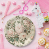  roze/witte rozen papieren bordje (Feest)