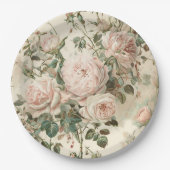  roze/witte rozen papieren bordje (Voorkant)