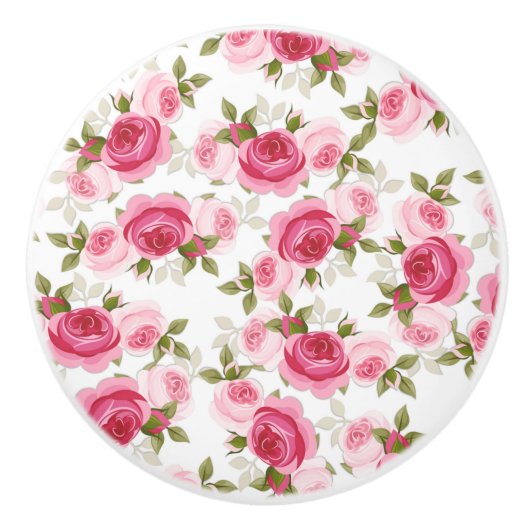 Roze witte Rozen Robuuste Floral Shabby Chic Keramische Knop (Voorkant)