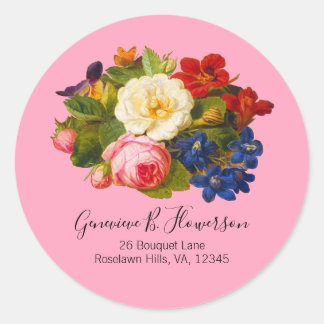 Roze witte rozen rode Oranje blauwe Script Butterf Ronde Sticker