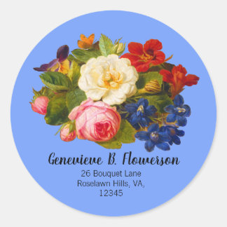 Roze witte rozen rode Oranje blauwe vlindervlinder Ronde Sticker