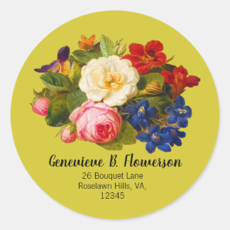 Roze witte rozen rode Oranje blauwe vlindervlinder Ronde Sticker