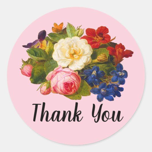 Roze witte rozen rode Oranje blauwe vlindervlinder Ronde Sticker (Voorkant)