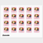 Roze witte rozen rode Oranje blauwe vlindervlinder Vierkante Sticker (Vel)