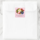 Roze witte rozen rode Oranje blauwe vlindervlinder Vierkante Sticker (Tas)