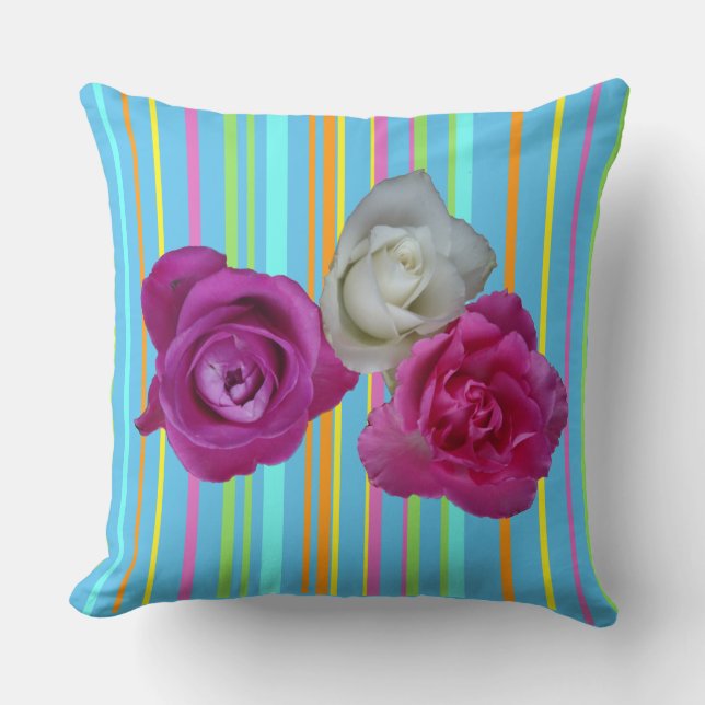 Roze witte rozen Stripes Patroonpatroon Sierkussen (Voorkant)