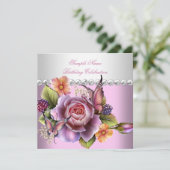  roze witte rozen vlinder Birthday Partij Kaart (Staand voorkant)