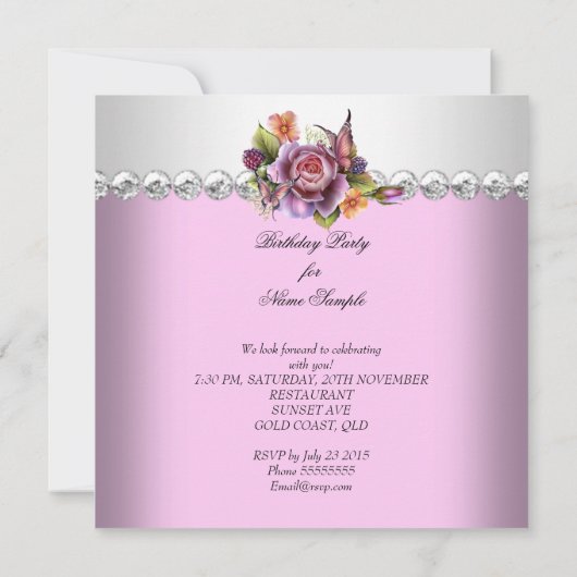  roze witte rozen vlinder Birthday Partij Kaart (Achterkant)