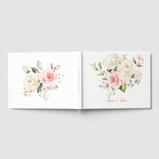 Roze Witte Rozen Witte Hortensia's Groene Huwelijk Gastenboek (Volledig)