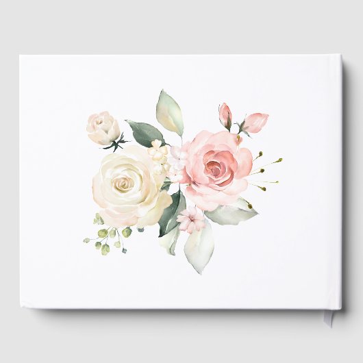 Roze Witte Rozen Witte Hortensia's Groene Huwelijk Gastenboek (Achterkant)