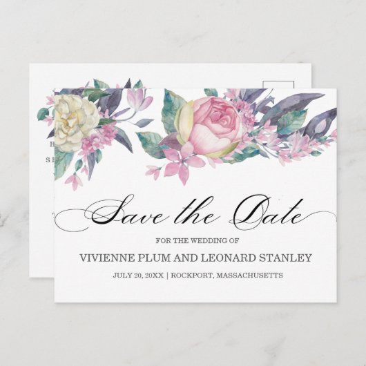 Roze witte rozenbloem Sla het Briefkaart Datum op (Voorkant / Achterkant)