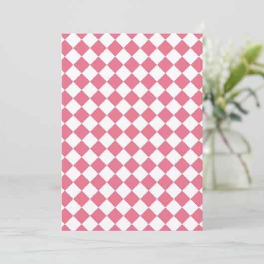 Roze Witte Ruit Dambord Patroon Kaart (Staand voorkant)