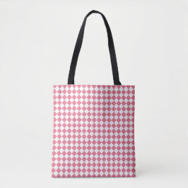 Roze Witte Ruit Diamant Patroon Tote Bag