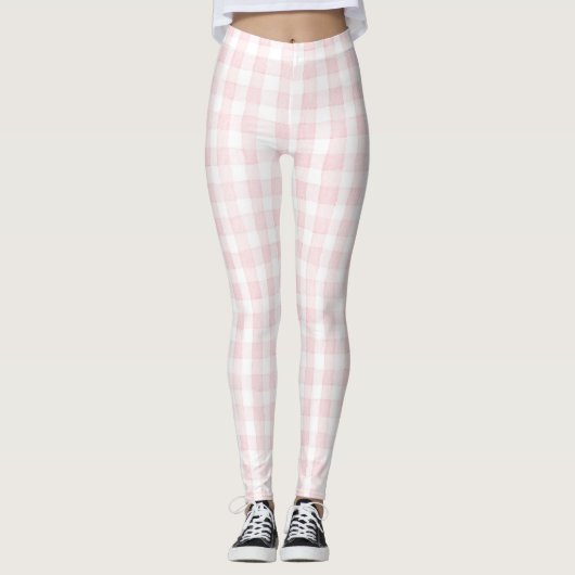 Roze Witte Ruit Strepen Leggings (Voorkant)