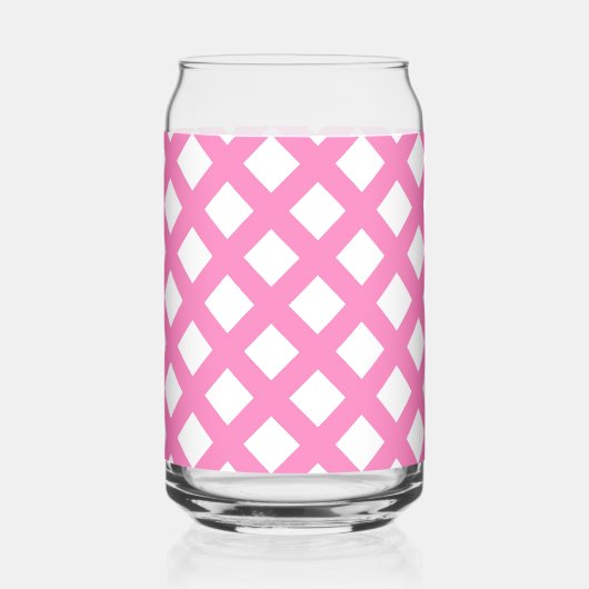 Roze Witte Ruitjes Diamant Patroon Blikvorm Glas (Voorkant)