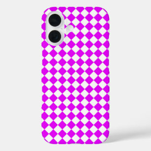 Roze Witte Ruitjes Diamant Patroon iPhone 16 Hoesje
