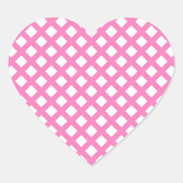 Roze Witte Ruitjes Diamant Patroon Hart Sticker