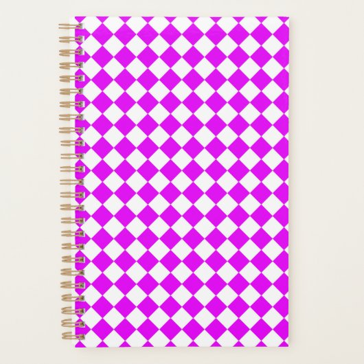 Roze Witte Ruitjes Diamant Patroon Planner (Voorkant)