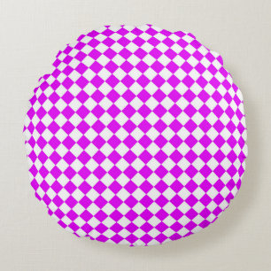 Roze Witte Ruitjes Diamant Patroon Rond Kussen