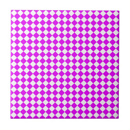 Roze Witte Ruitjes Diamant Patroon Tegeltje (Voorkant)