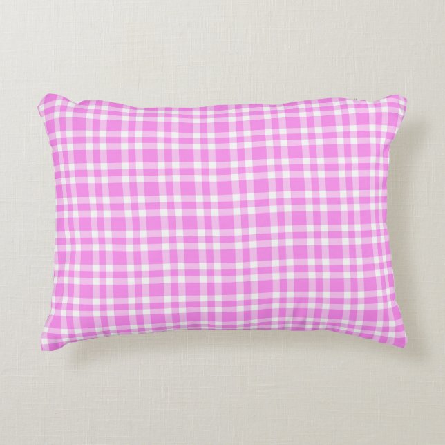 Roze Witte Ruitpatroon Accent Kussen (Voorkant)