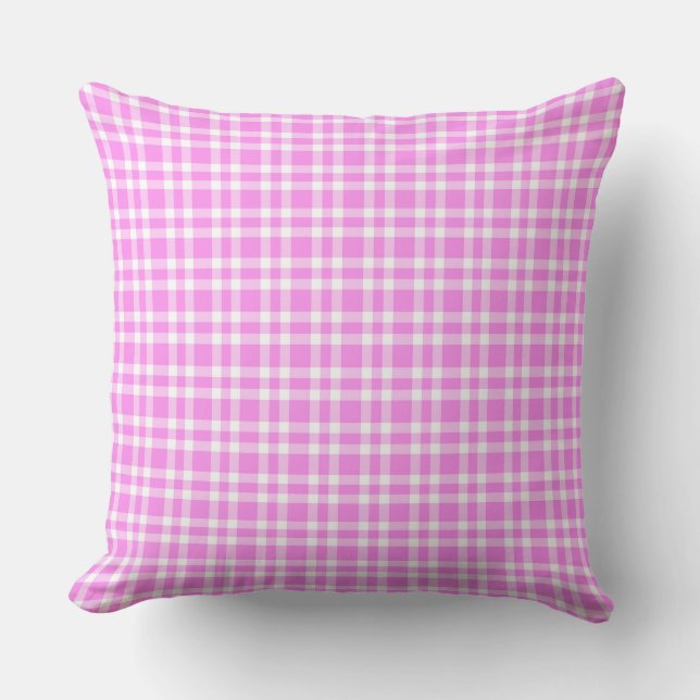 Roze Witte Ruitpatroon Kussen (Voorkant)
