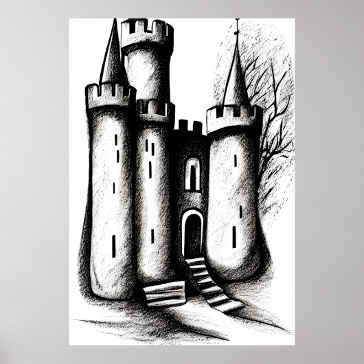 Roze witte schets | AI Art Poster (Voorkant)