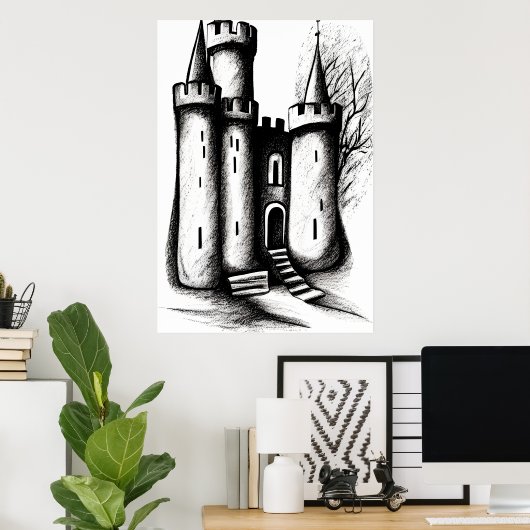 Roze witte schets | AI Art Poster (Thuiskantoor)