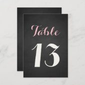 Roze & Witte Script Krijtbord Tafel Nummerkaart Kaart (Voorkant / Achterkant)
